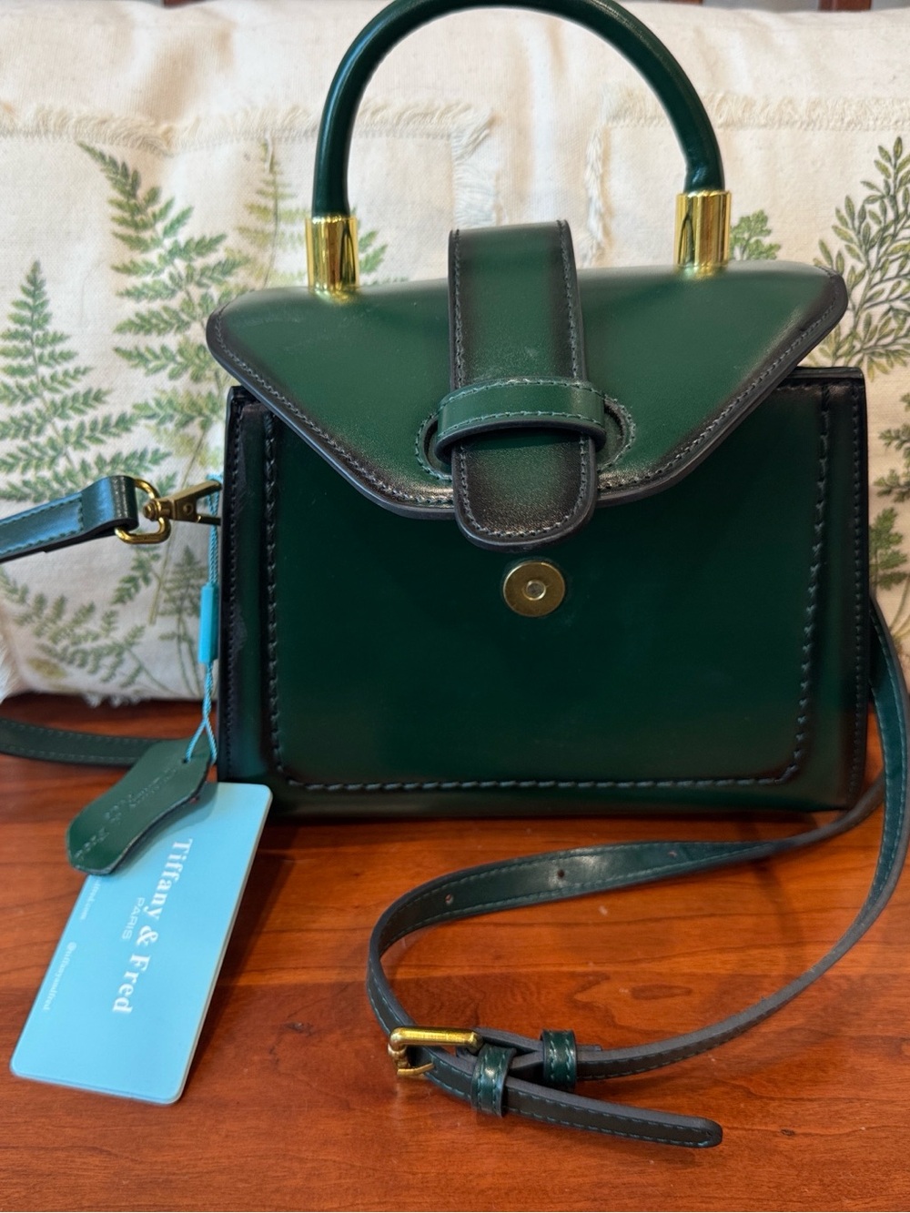 Tiffany & Fred Emerald Green Leather Mini Top-Handle Bag with Gold Hardware